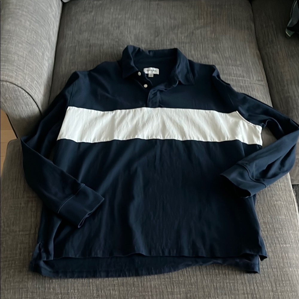Goodfellow & Co Casual Navy and White Quarter Long Sleeve Shirt